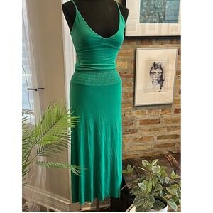 Moda International Drop Waist Green Maxi Dress Sleeveless Smocked  Summer XS